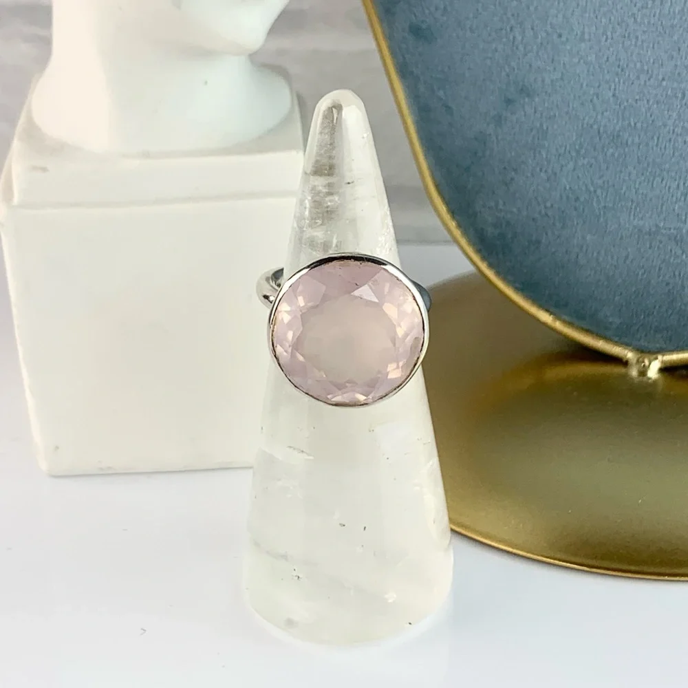 Sterling Silver Rose Quartz Large Round Statement Ring
